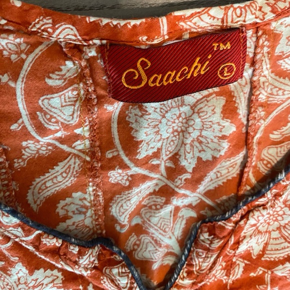 Saachi 3/4 Sleeve Burnt Orange Floral Indian Boho Dress Women’s size Large - Picture 7 of 9